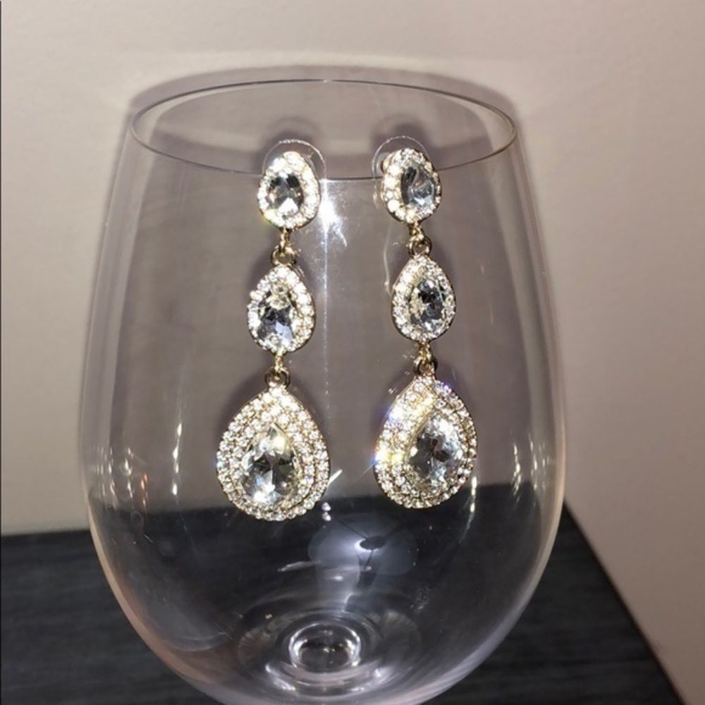 Elegant Gold and Rhinestone Tiered Earrings